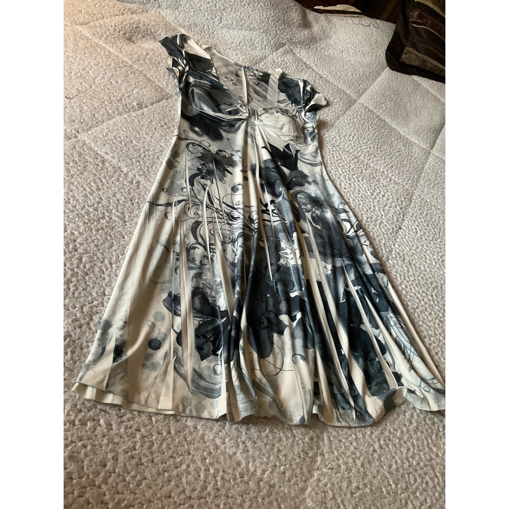 Colori Floral Midi Dress Womens Medium Gray White Excellent Sleeveless A-Line